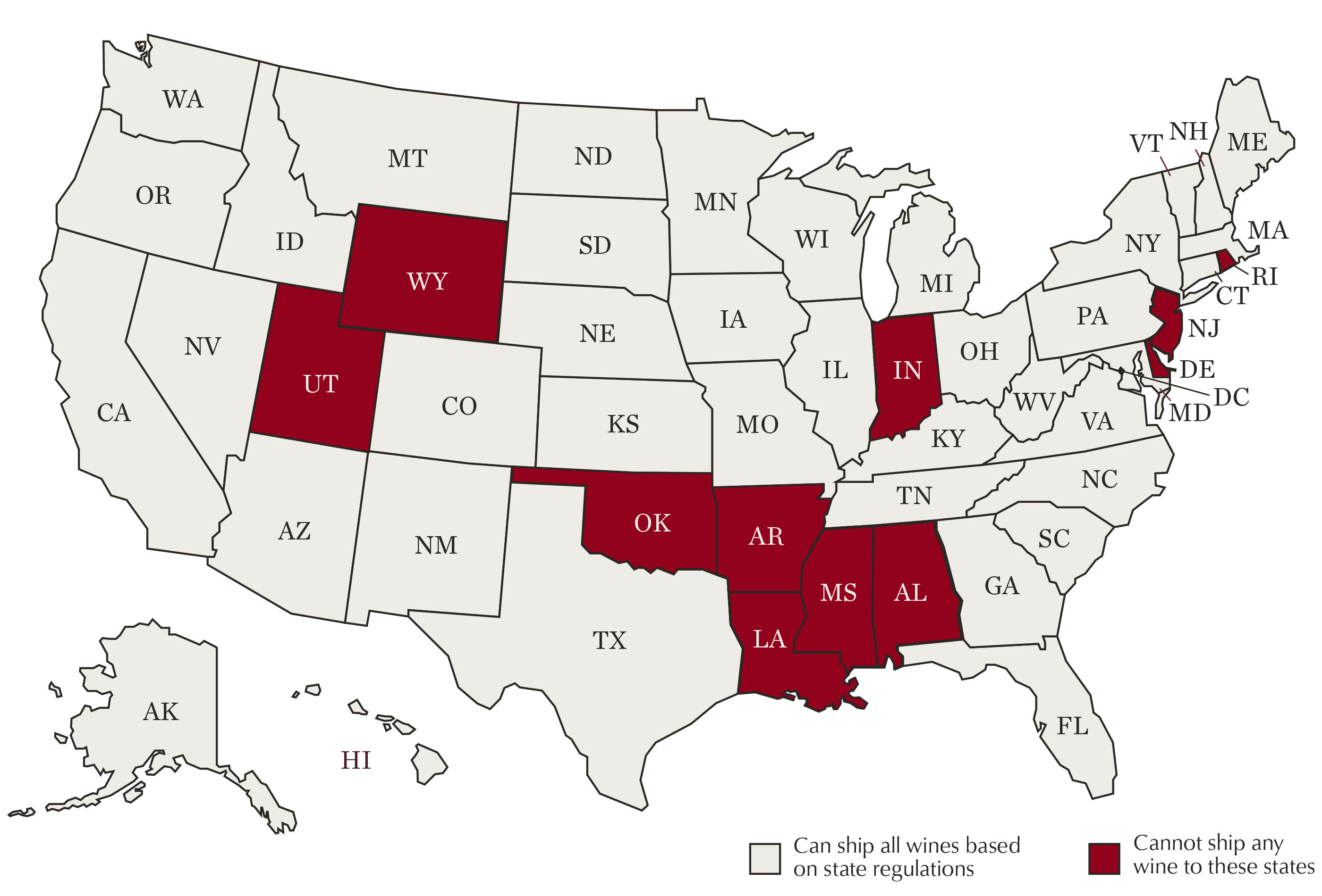 Kendall-Jackson Shipping Compliance Map of USA